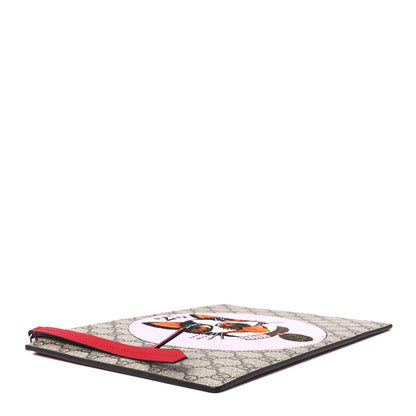 Gucci GG Supreme Monogram Bosco Patch Zip Pouch Beige Malva Hibiscus Red 4 of 12