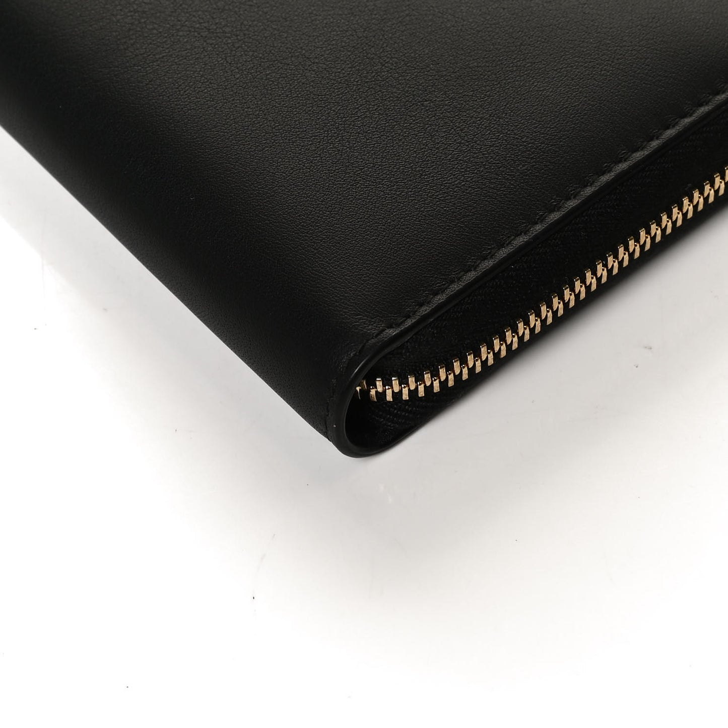 Calfskin Bamboo Round Zip Long Wallet Black