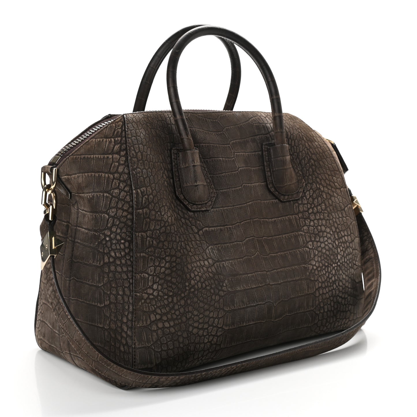 Nubuck Crocodile Embossed Medium Antigona Brown