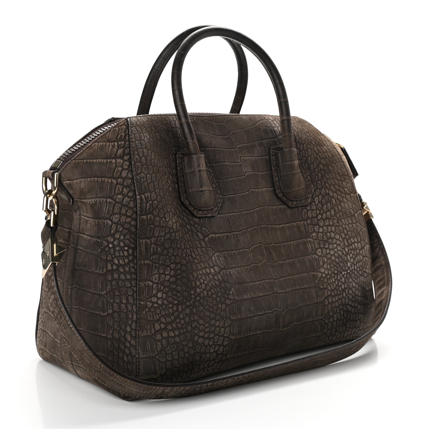 Givenchy Nubuck Crocodile Embossed Medium Antigona Brown 3 of 13