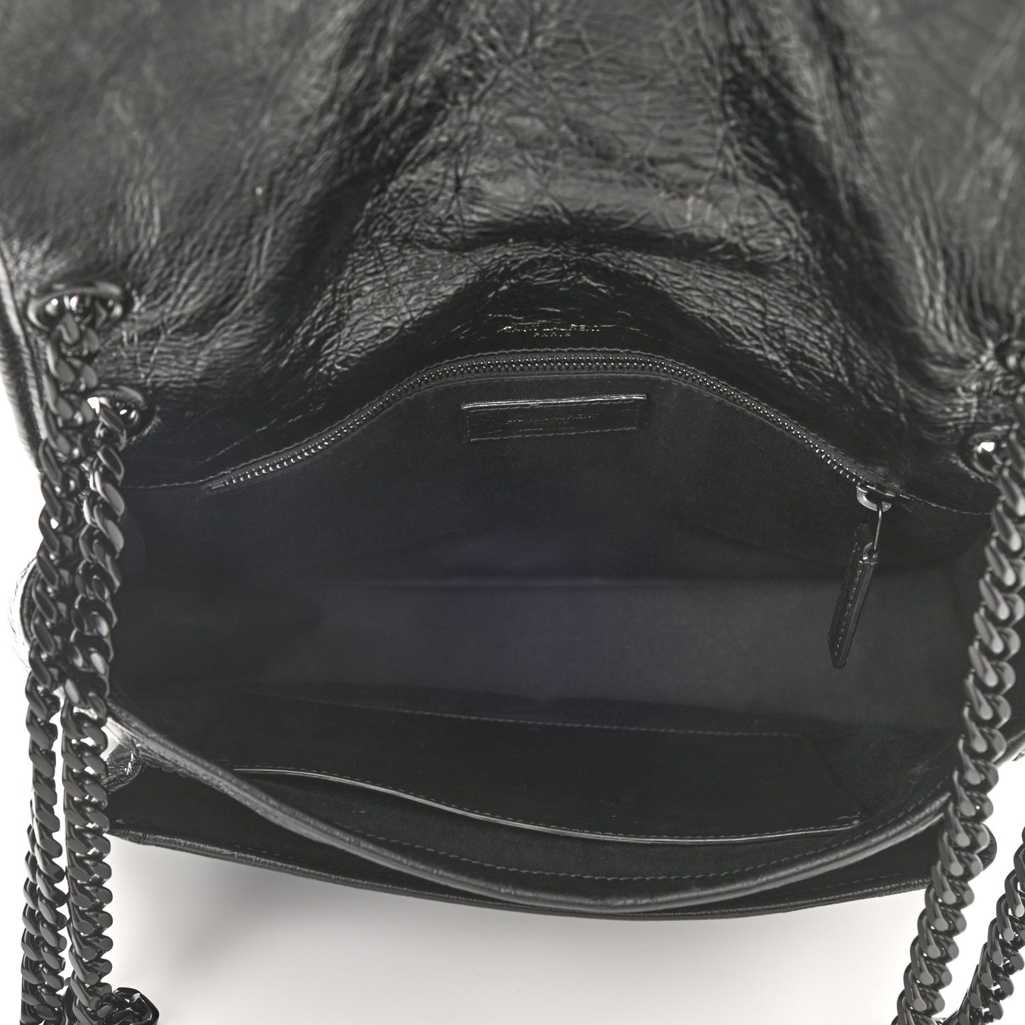 Crinkled Calfskin Matelasse Monogram Medium Niki Chain Satchel Black