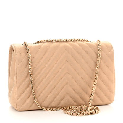Chanel Metallic Caviar Chevron Quilted Medium Statement Flap Beige 3 of 10