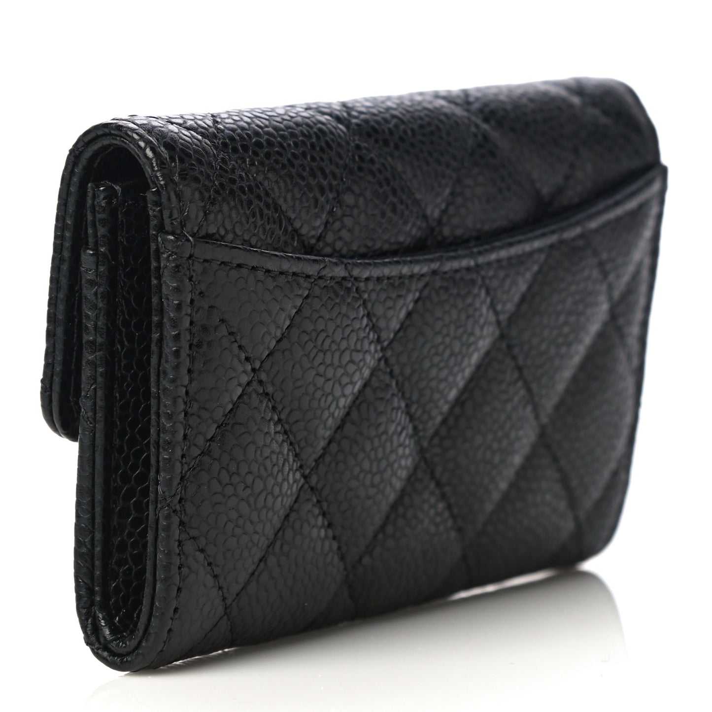 Caviar Quilted Flap Card Holder Wallet Black