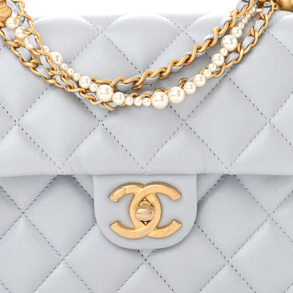 Chanel Shiny Lambskin Quilted Pearl Twist Mini Square Flap Light Grey 8 of 11