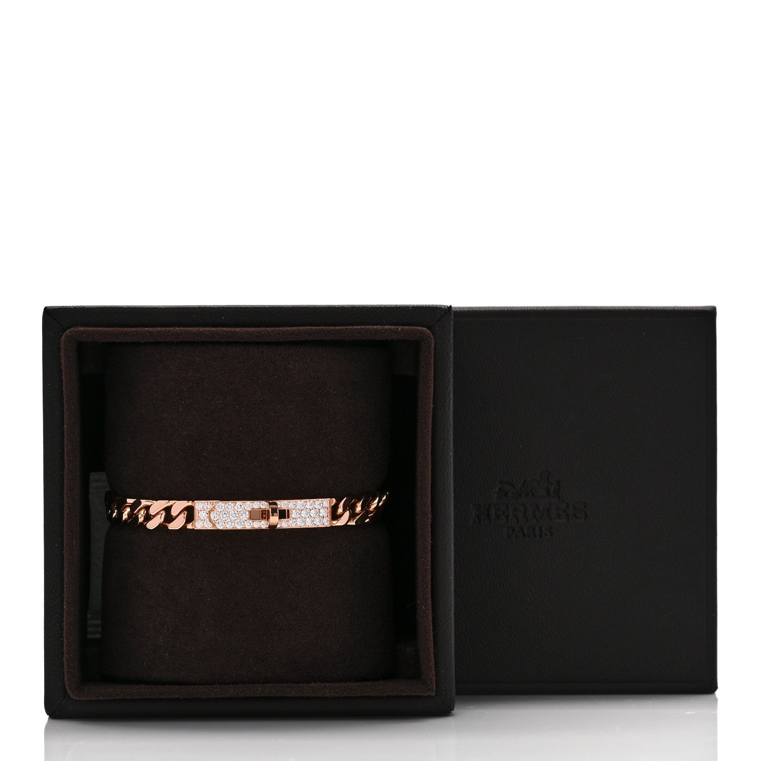 Hermes 18K Rose Gold Diamond PM Kelly Gourmette Bracelet SH 4 of 4