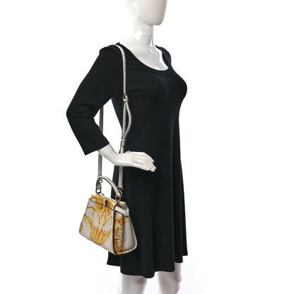 Fendi X VERSACE Vitello Seta Nappa Fendace FF Baroque Mini Peekaboo Iconic Satchel White Ice Gold 2 of 12