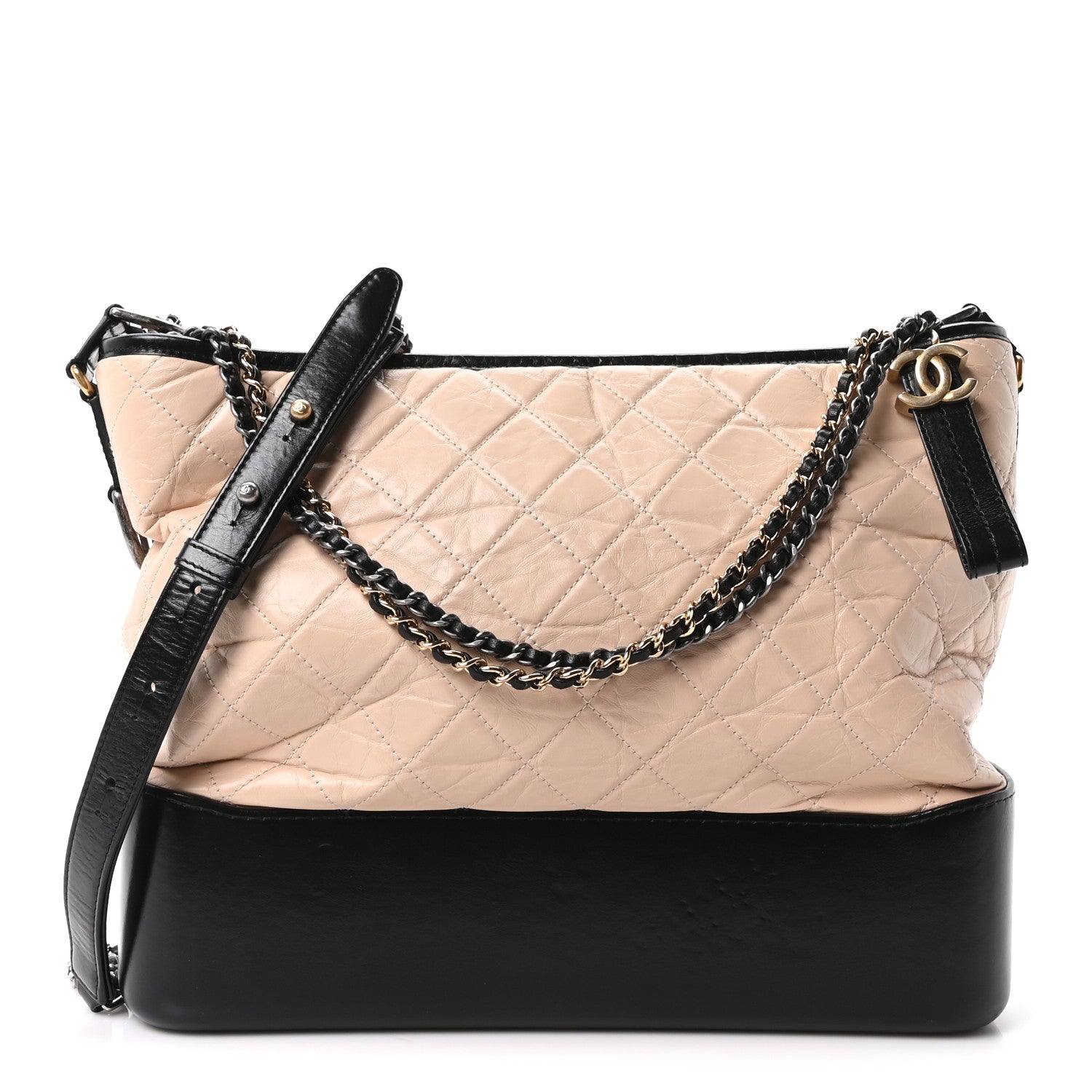 Chanel Aged Calfskin Quilted Large Gabrielle Hobo Beige Black 1 of 10