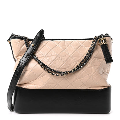 Chanel Aged Calfskin Quilted Large Gabrielle Hobo Beige Black 1 of 10