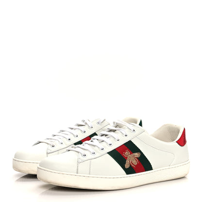 Gucci Miro Soft Calfskin Laminated Ayers Web Bee Embroidered Mens Ace Sneakers 9 White Red Flame Green 3 of 12