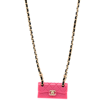 Chanel Metal Resin Calfskin Quilted CC Turnlock Chain Bag Necklace Gold Pink Gold Pink 1 of 6