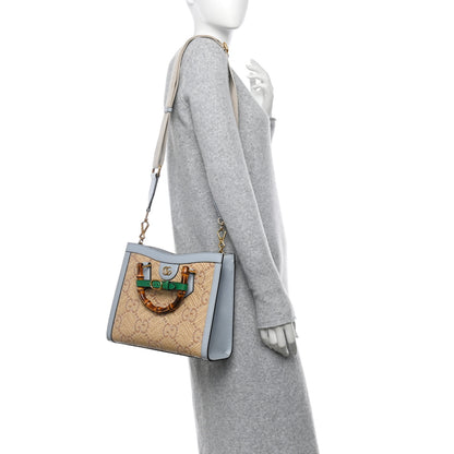 Gucci Raffia Textured Dollar Calfskin Web GG Monogram Small Diana Tote Bag Natural Brown New Shamarock Green 2 of 10