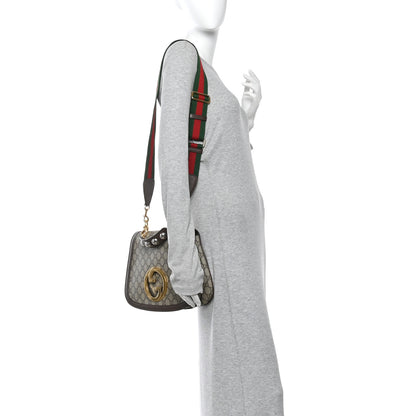 Gucci GG Supreme Monogram Textured Dollar Calfskin Web Medium Blondie Top Handle Shoulder Flap Bag Beige Ebony New Acero 2 of 9