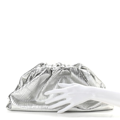 Bottega Veneta Metallic Bark Calfskin Embossed The Pouch Oversized Clutch Silver 2 of 8