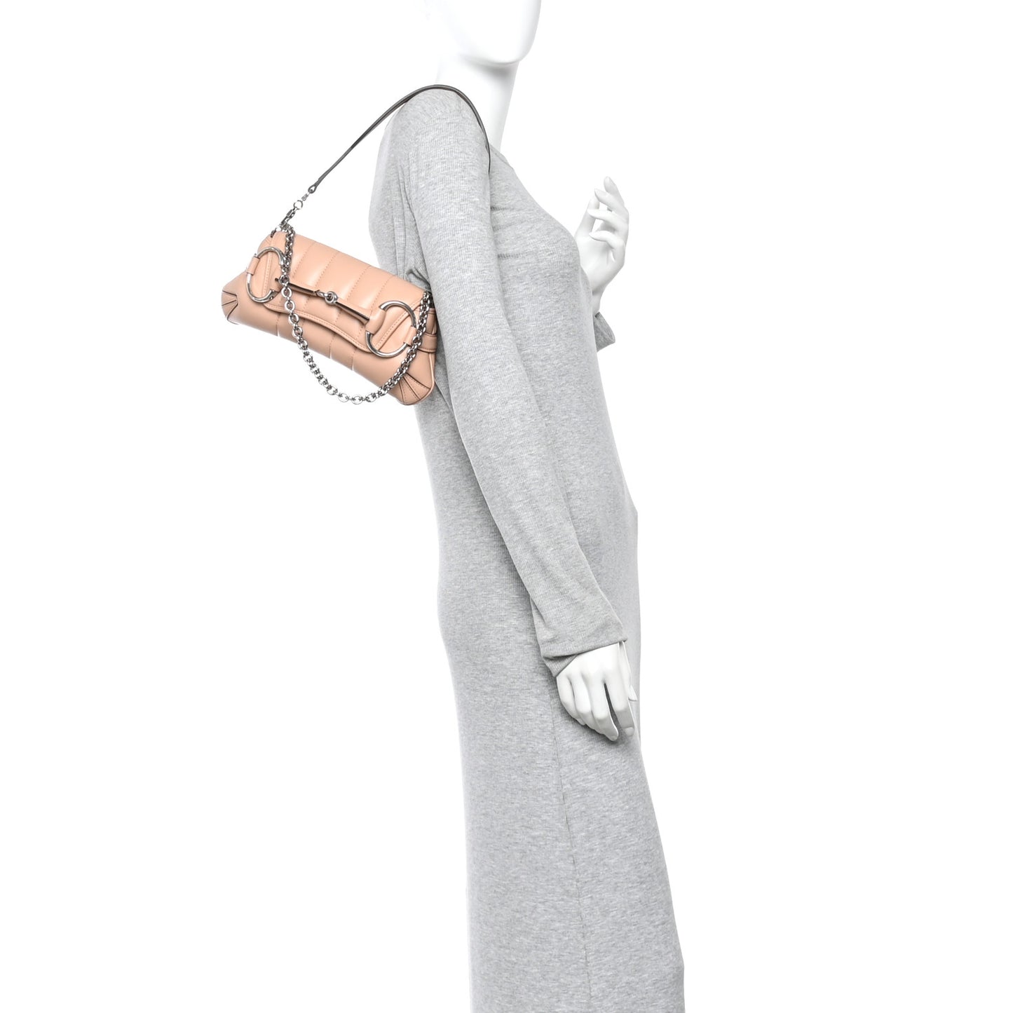 Nappa Vertical Matelasse Small Maxi Horsebit Chain Shoulder Bag Beige
