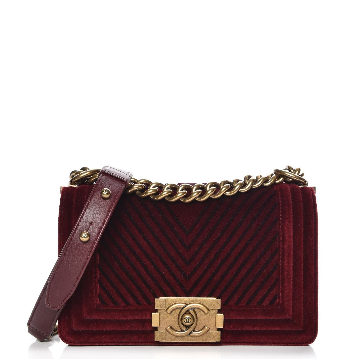 Velvet Chevron Quilted Small Boy Flap Burgundy