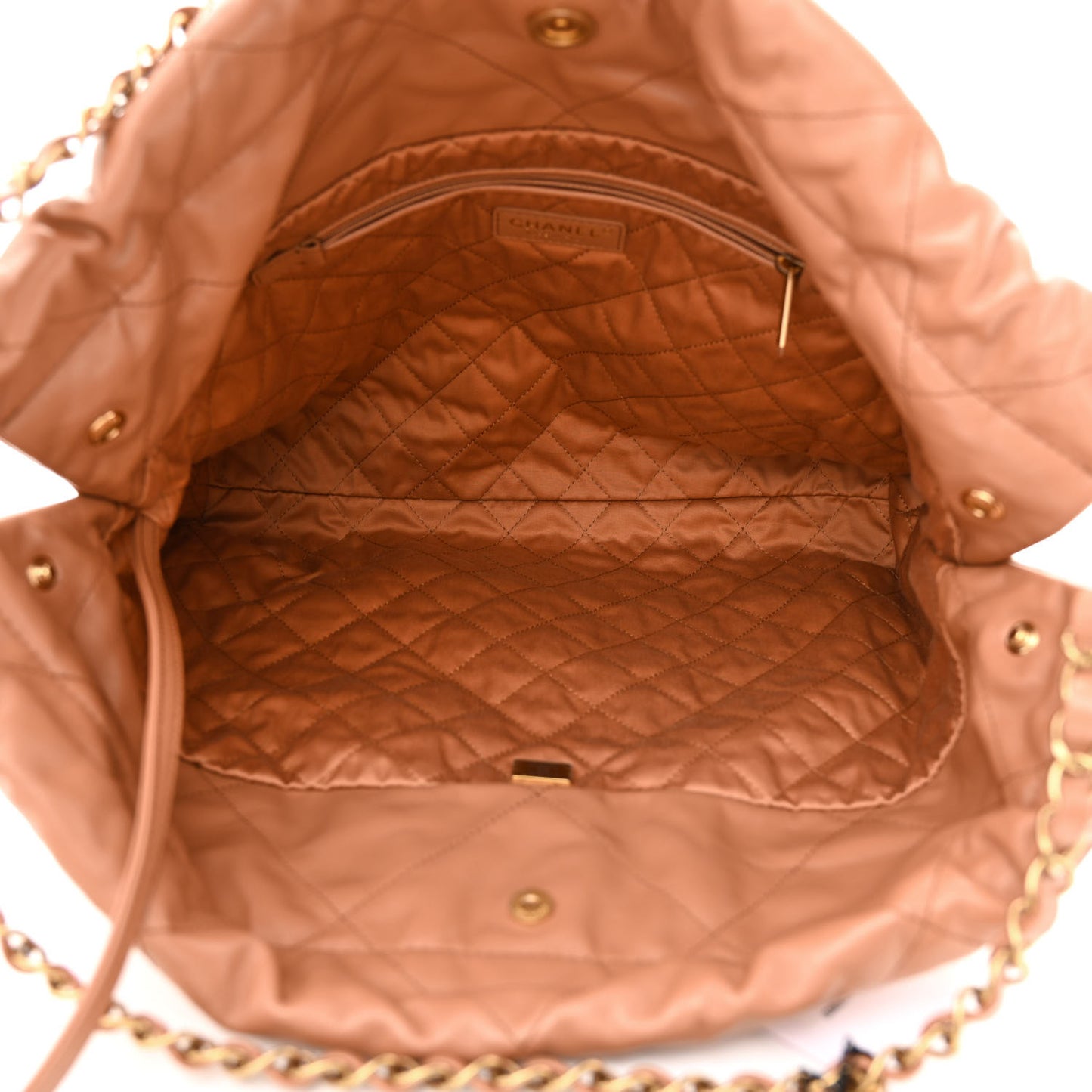 Shiny Calfskin Quilted Chanel 22 Camel