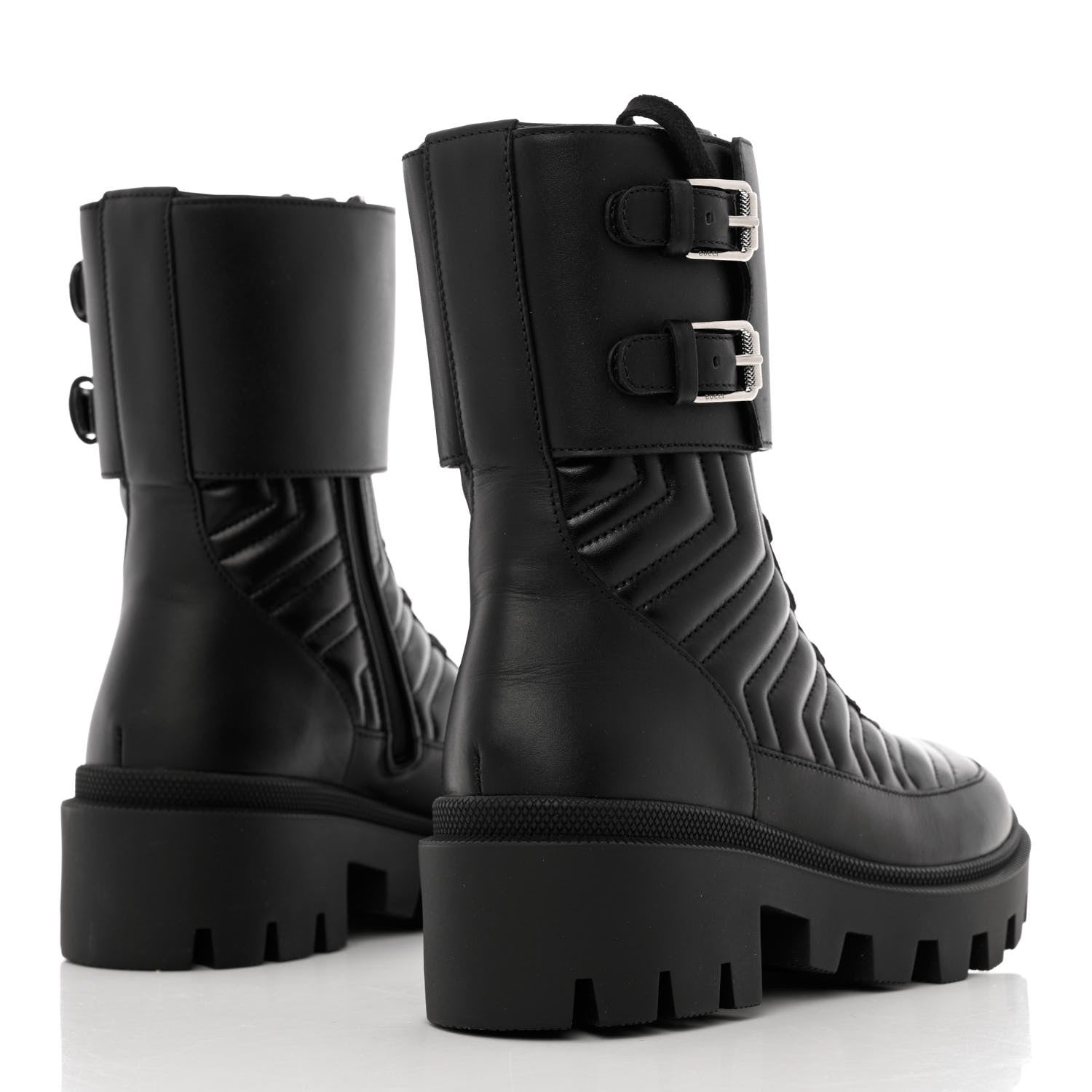 Gucci Nappa Frances GG Matelasse Platform Combat Boots 35.5 Black 4 of 9