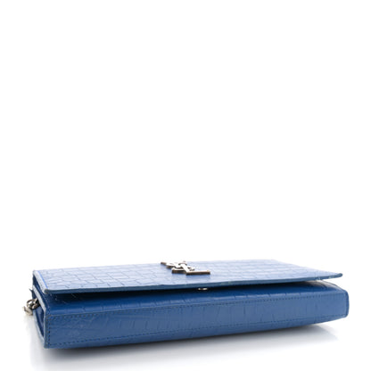 Saint Laurent Calfskin Crocodile Embossed Monogram Chain Wallet Royal Blue 4 of 18