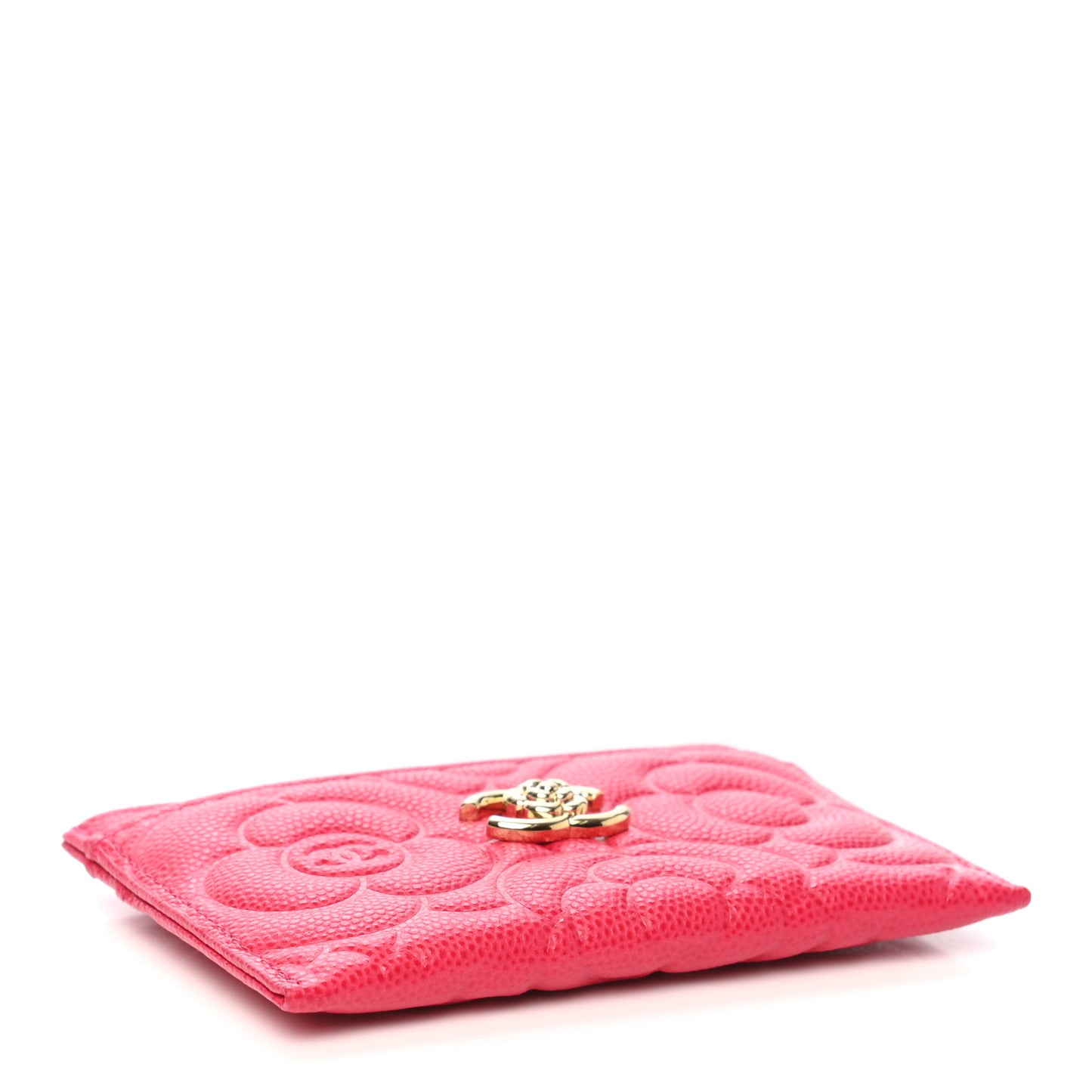 Caviar Camellia Embossed Card Holder Fuchsia