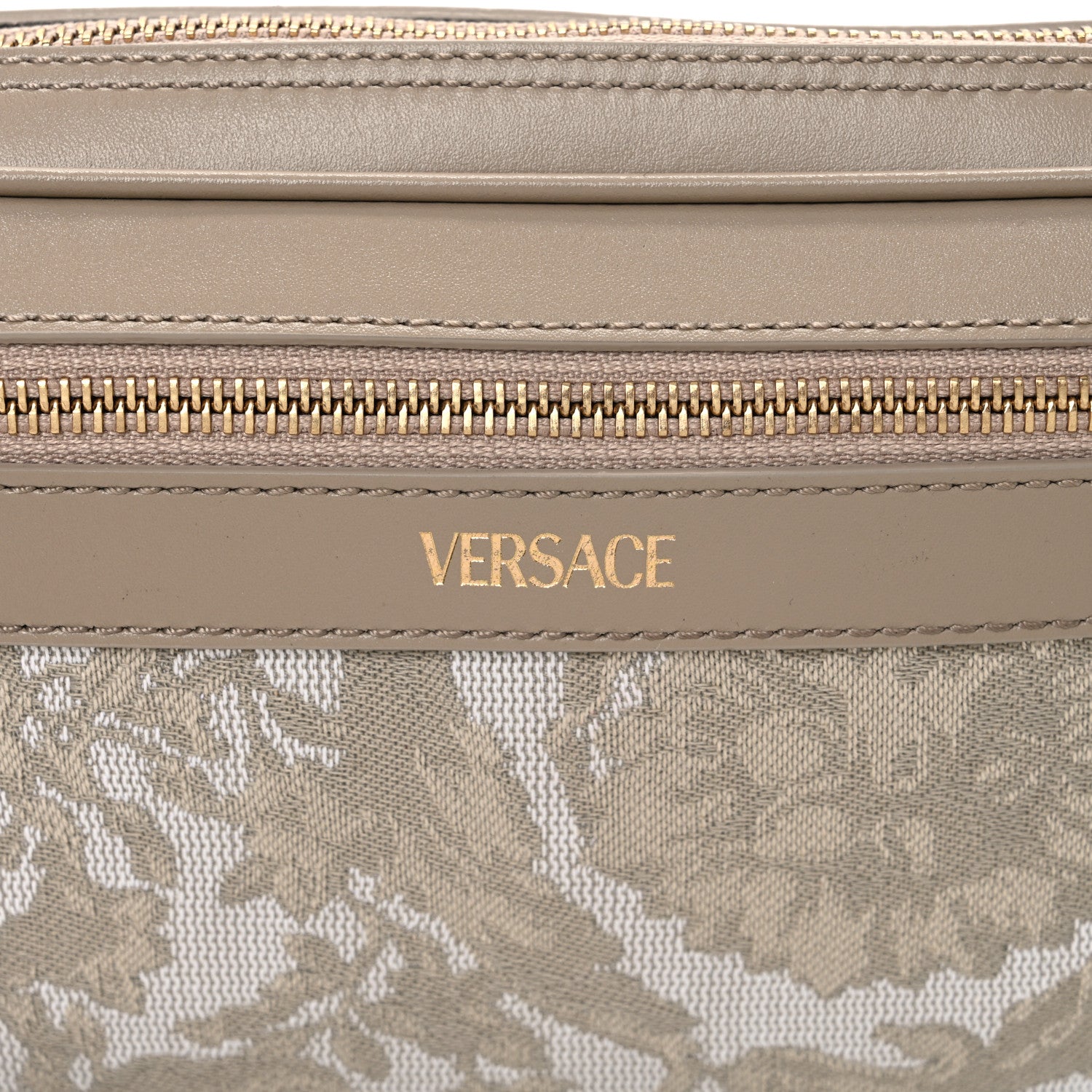 Versace Fabric Jacquard Calfskin Barocco Wristlet Pouch Beige 7 of 9
