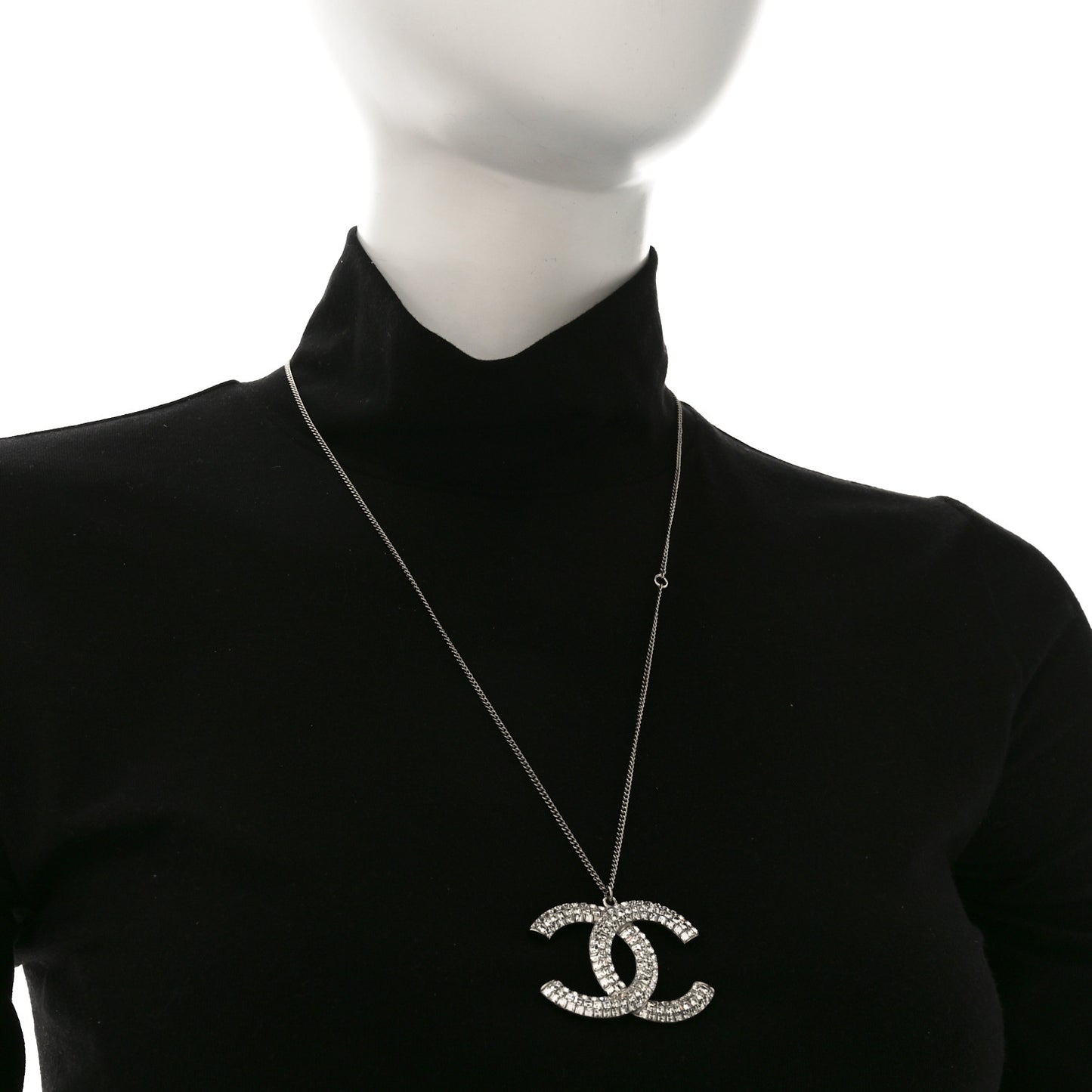 Baguette Crystal Large CC Pendant Necklace Silver