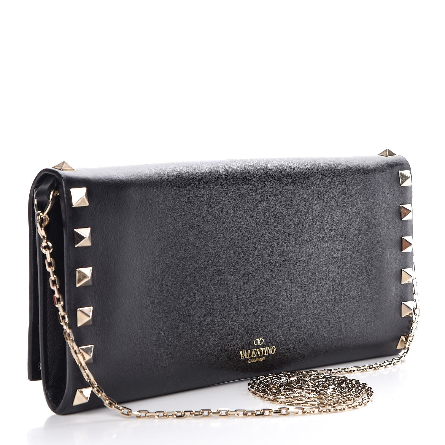 Valentino Garavani Vitello Rockstud Flap Wallet on Chain Black 3 of 7