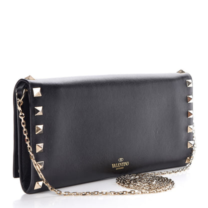 Valentino Garavani Vitello Rockstud Flap Wallet on Chain Black 3 of 7