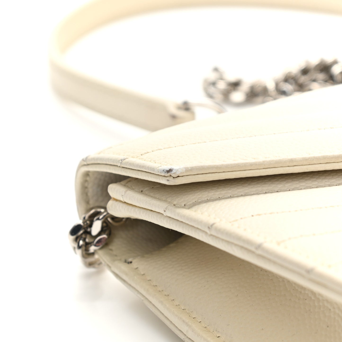Grain De Poudre Matelasse Chevron Monogram Envelope Chain Wallet Porcellana