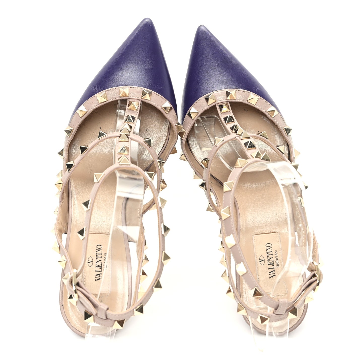 Calfskin Nappa Rockstud Ankle Strap 100mm Pumps 39.5 Dark Purple Poudre