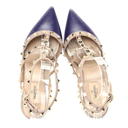 Valentino Garavani Calfskin Nappa Rockstud Ankle Strap 100mm Pumps 39.5 Dark Purple Poudre 2 of 9