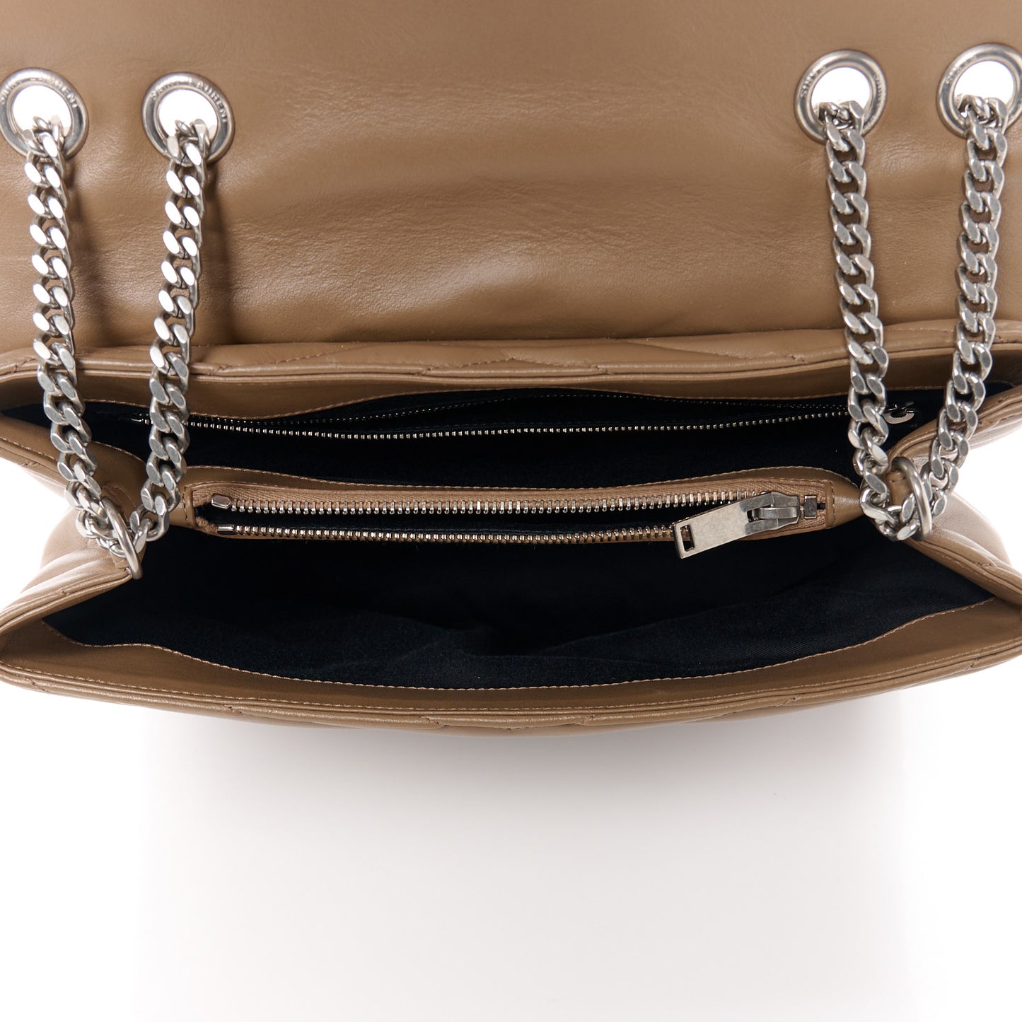 Calfskin Y Quilted Monogram Medium Loulou Chain Satchel Dark Beige