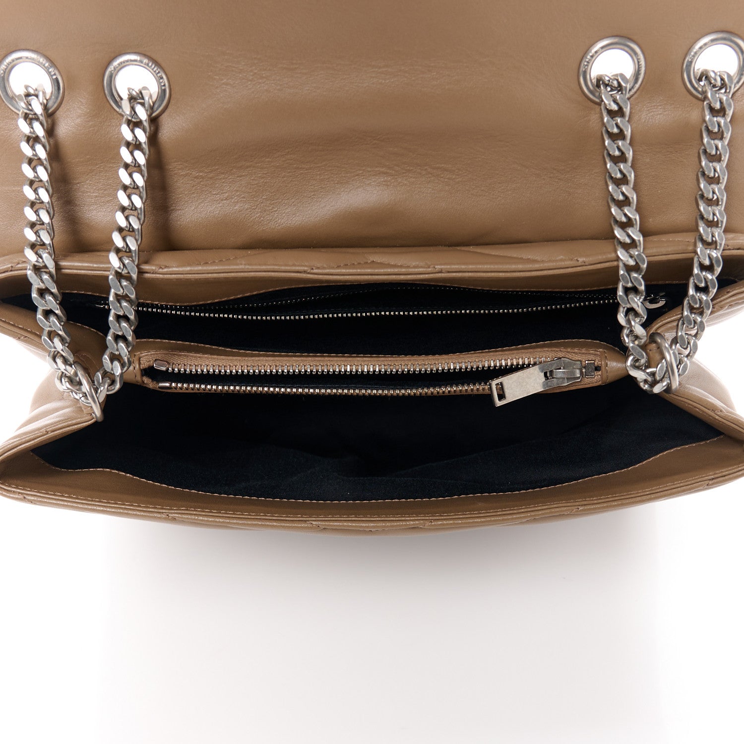 Saint Laurent Calfskin Y Quilted Monogram Medium Loulou Chain Satchel Dark Beige 5 of 11