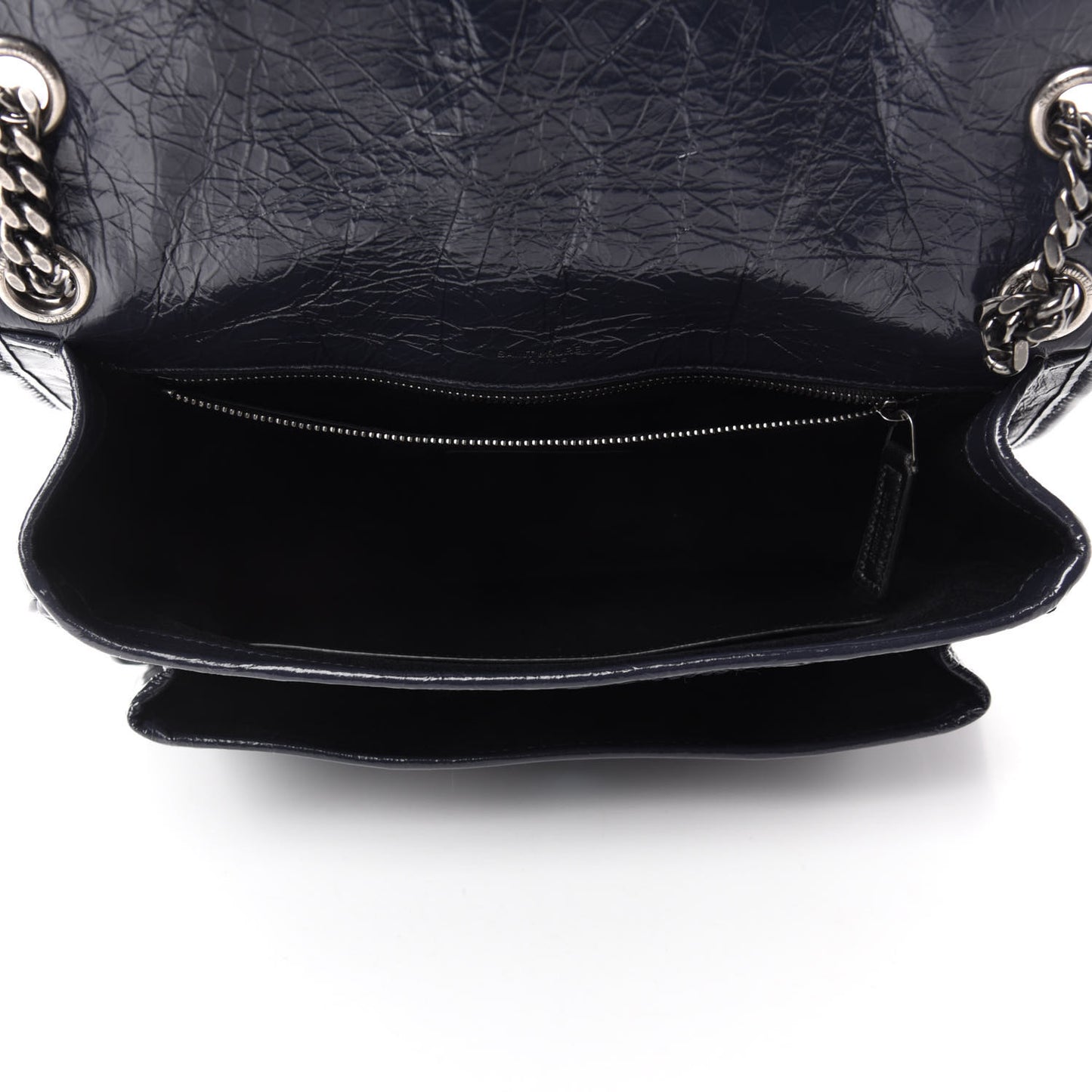 Crinkled Calfskin Matelasse Monogram Medium Niki Chain Satchel Deep Marine