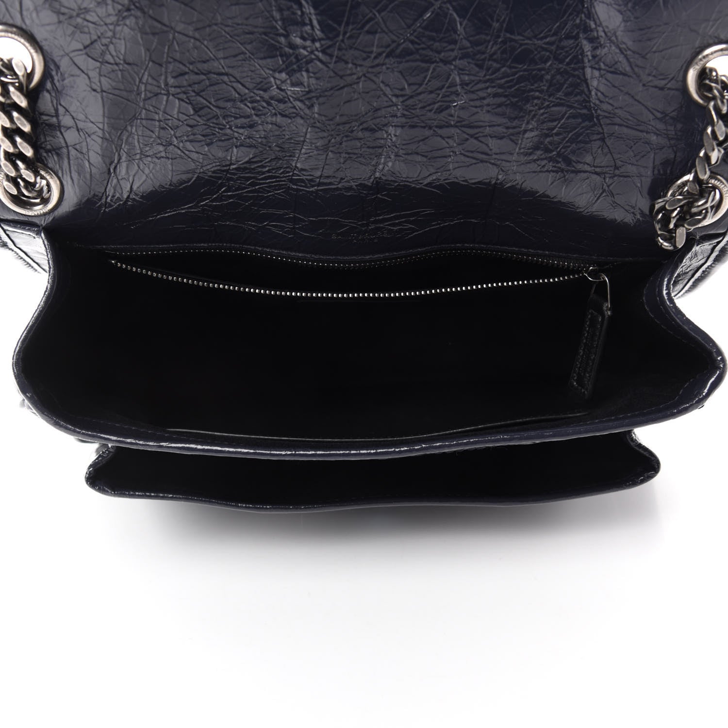 Saint Laurent Crinkled Calfskin Matelasse Monogram Medium Niki Chain Satchel Deep Marine 6 of 12