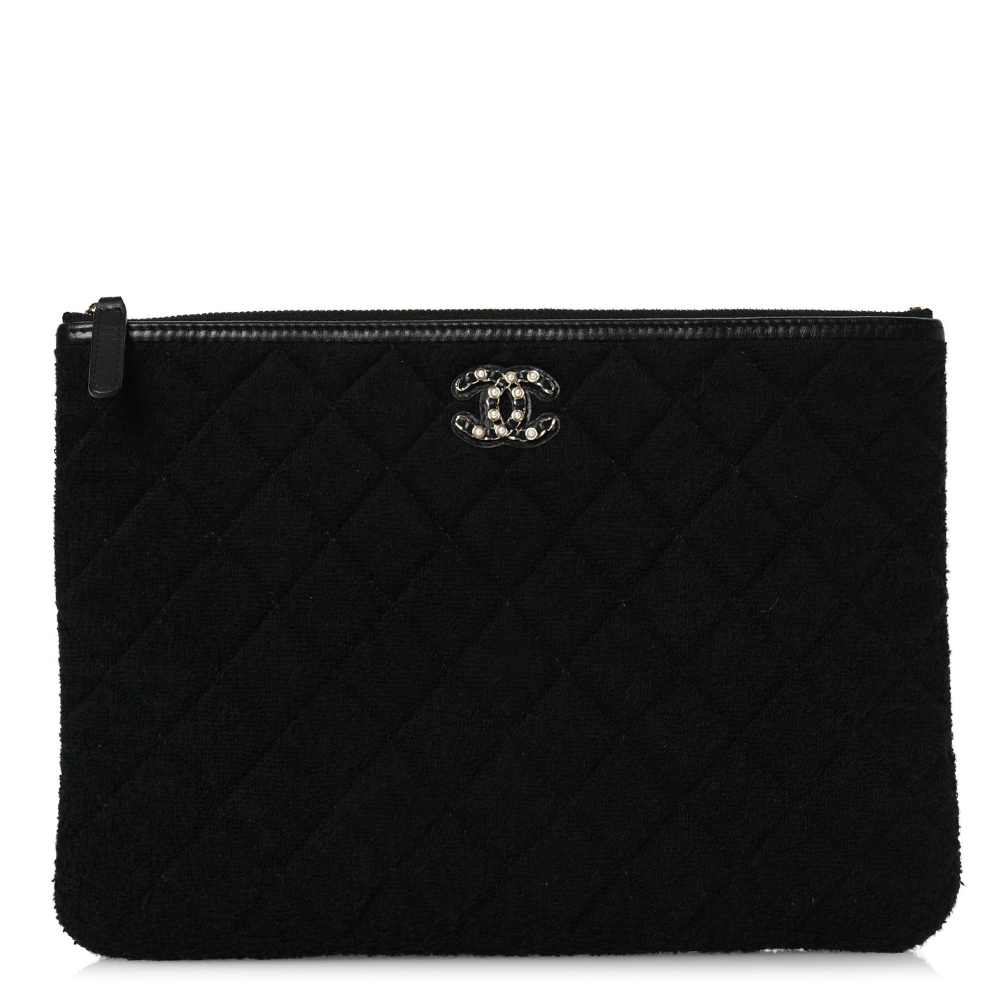 Terry Cloth Quilted Medium Cosmetic Case Black