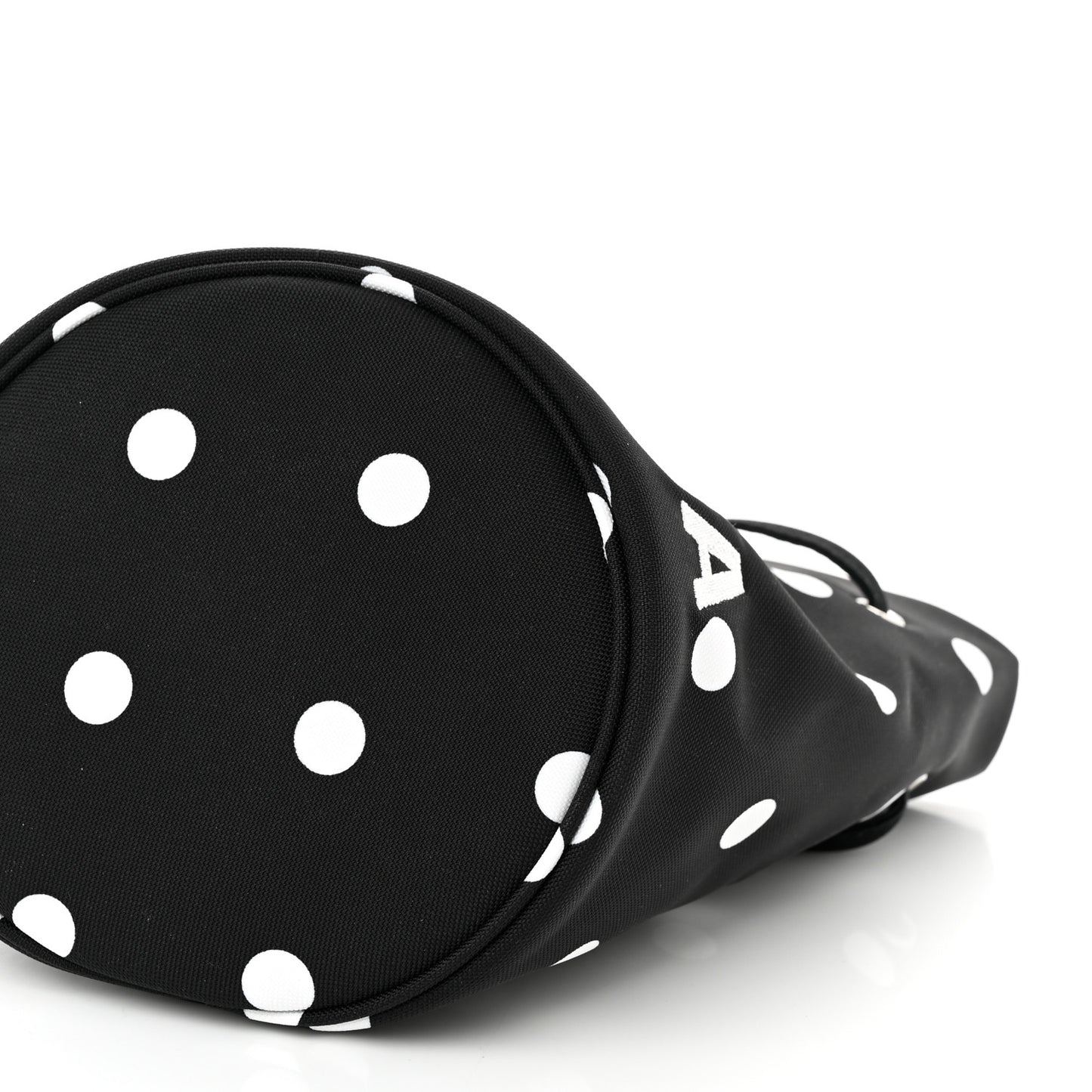 Recycled Sport Nylon Polka Dot Logo Embroidered Wheel Drawstring Bucket Bag XS Black White