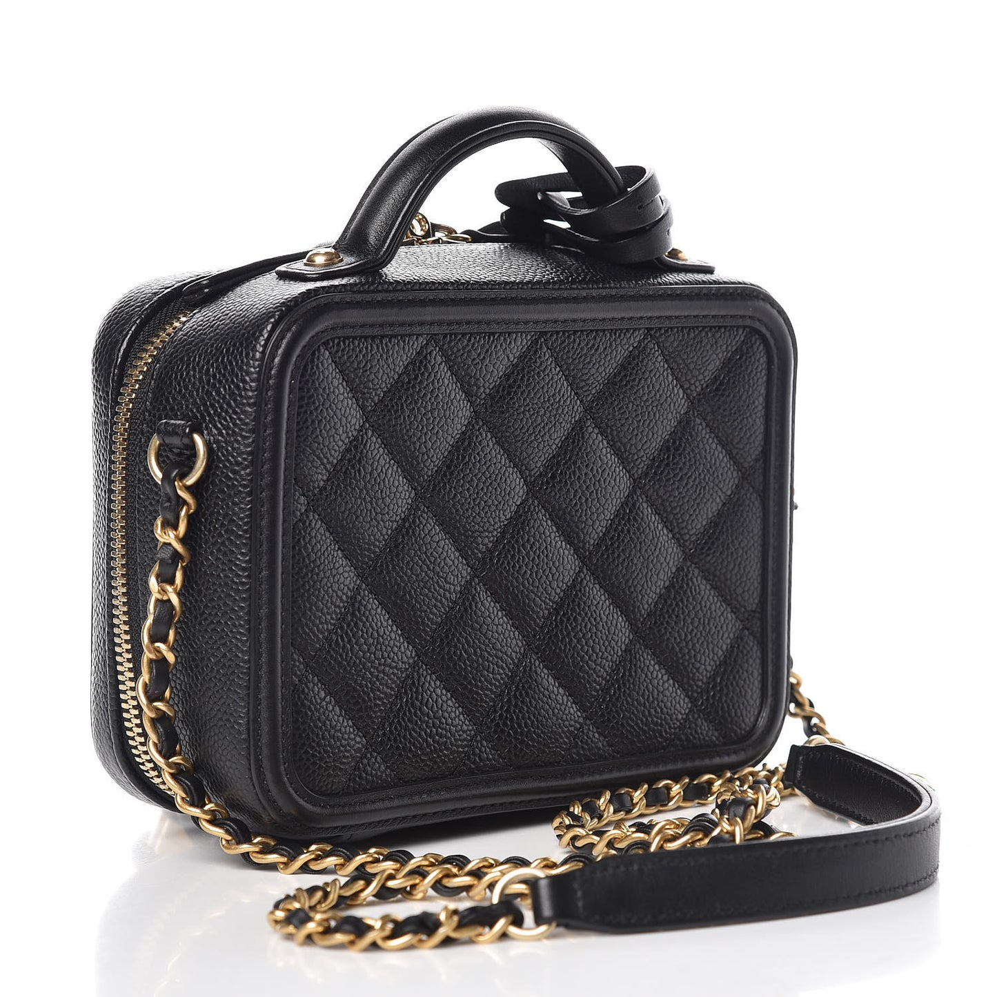 Caviar Quilted Small CC Filigree Vanity Case Black