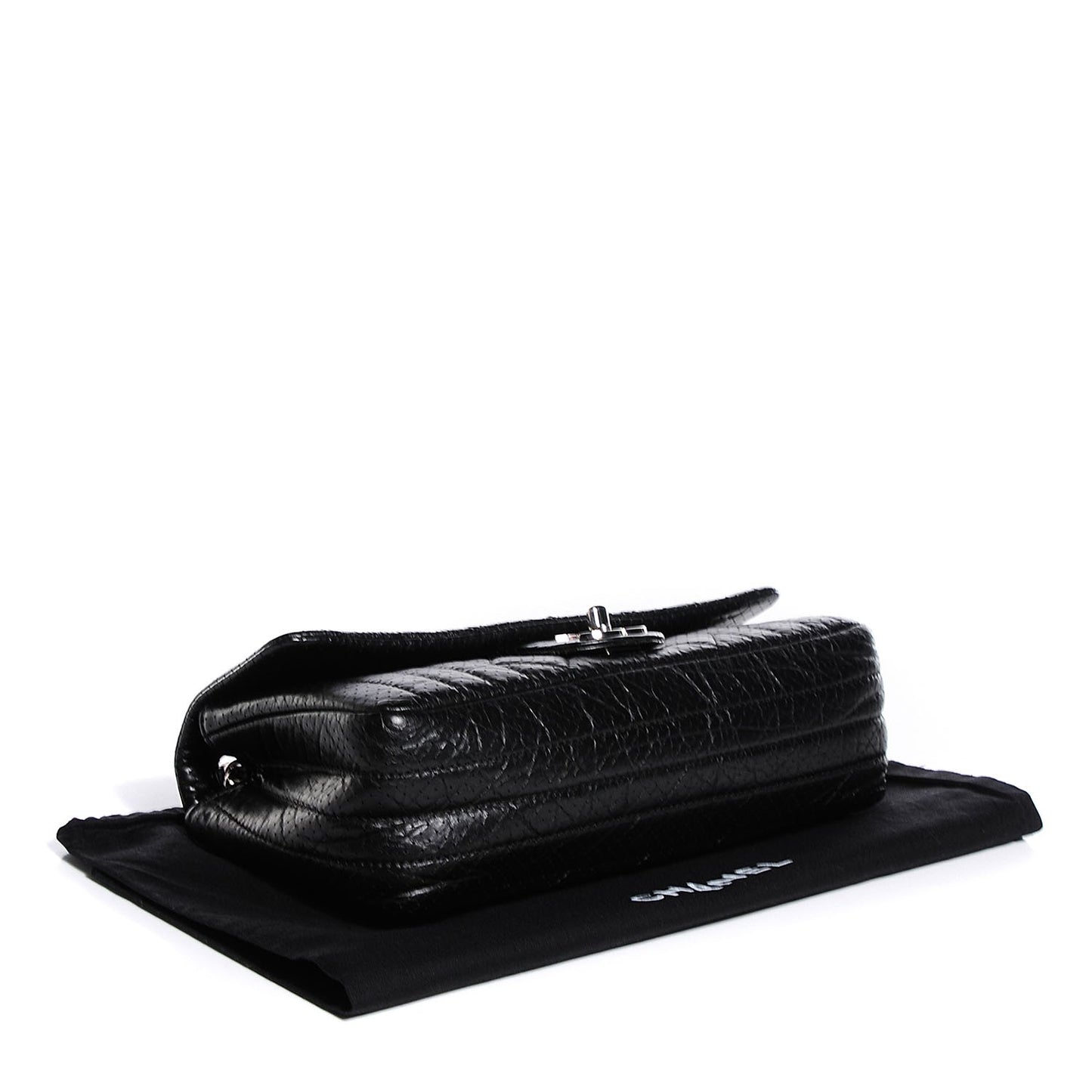Aged Calfskin Perforated Flap Black