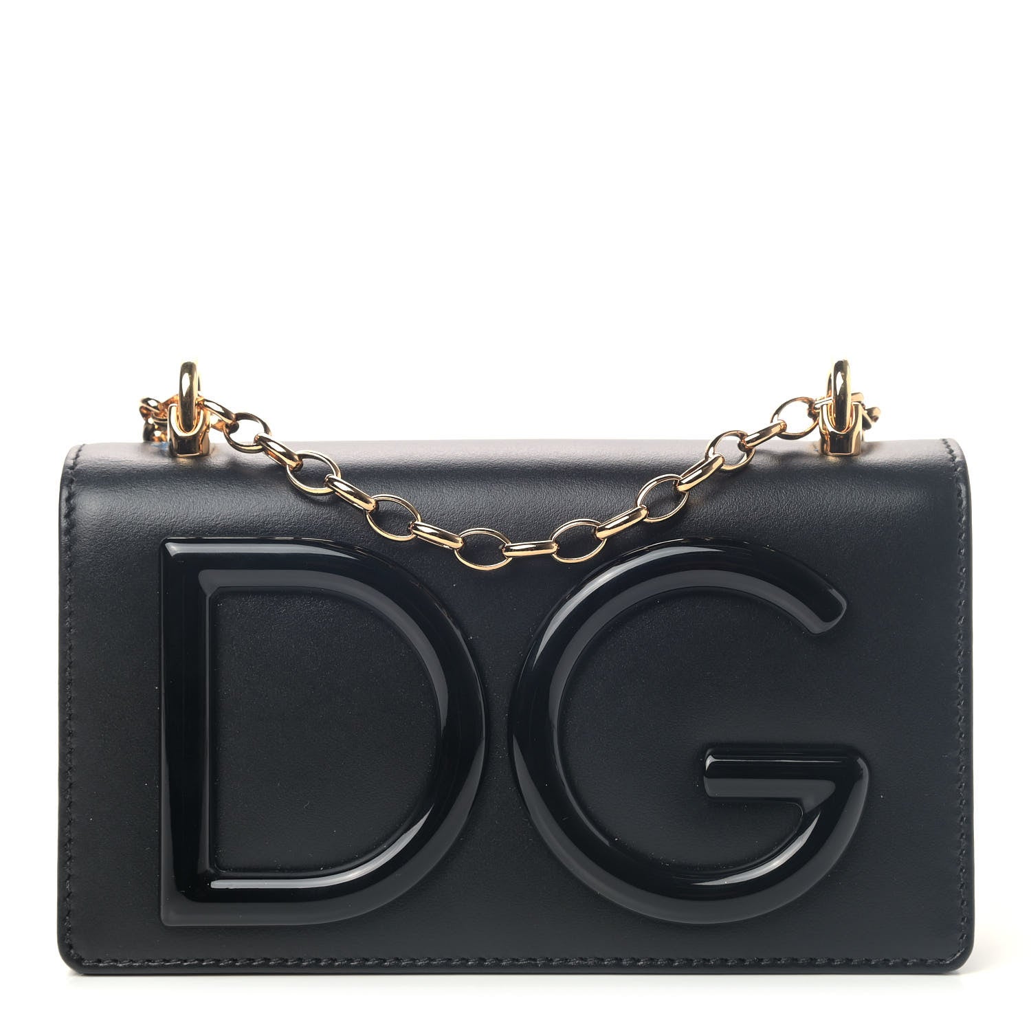 Dolce & Gabbana Smooth Calfskin Acetate DG Shoulder Bag Black 1 of 4