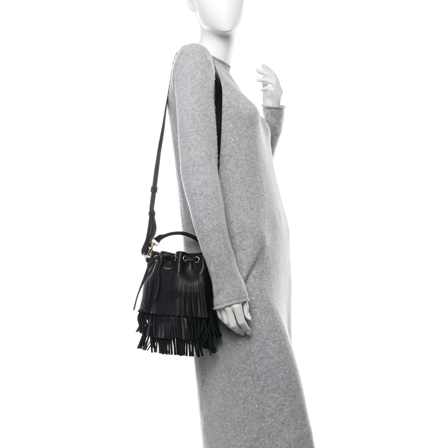 Calfskin Small Emmanuelle Fringe Hobo Bag Black