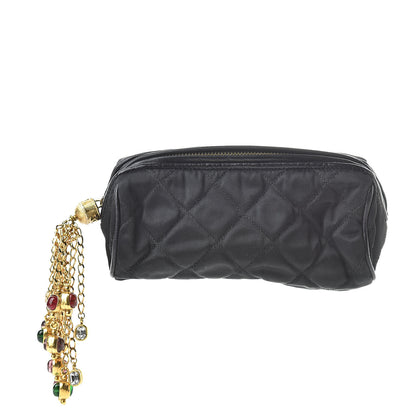 Chanel Satin Round Quilted Jeweled Charm Cosmetic Case Black 1 of 9