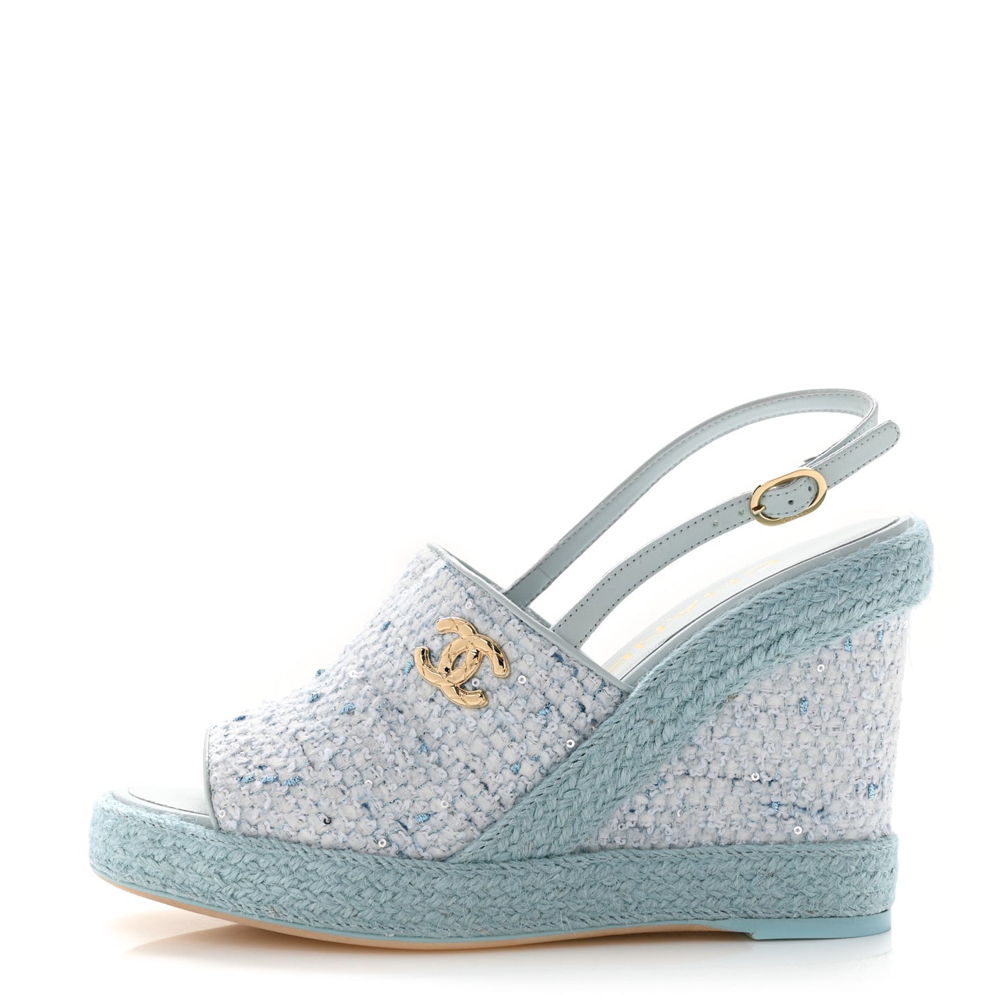 Tweed Braided Cord Wedge Sandals  37 Blue