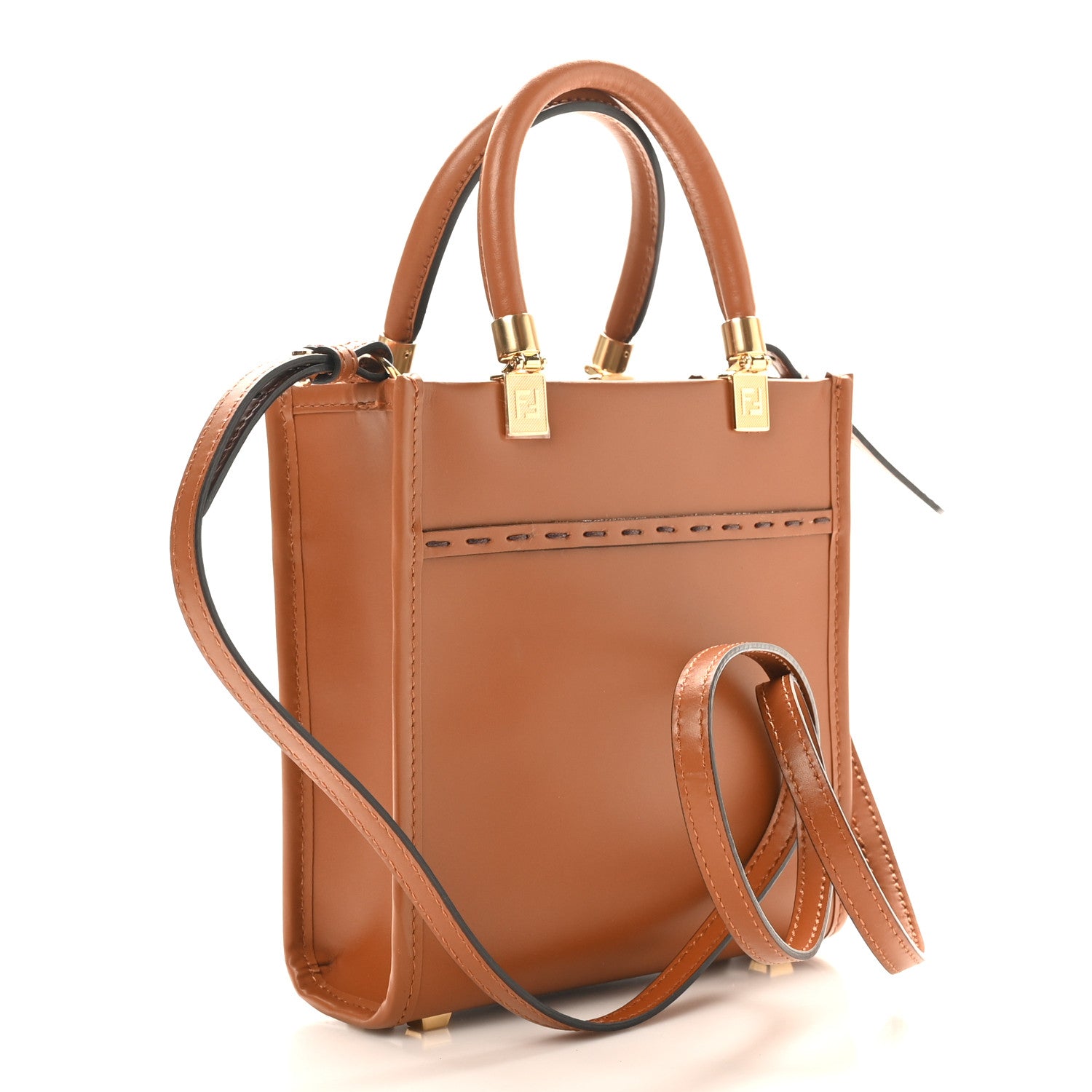 Fendi Vitello King Plexiglass Logo Embossed Mini Fendi Sunshine Shopper Tote Cuoio 3 of 10