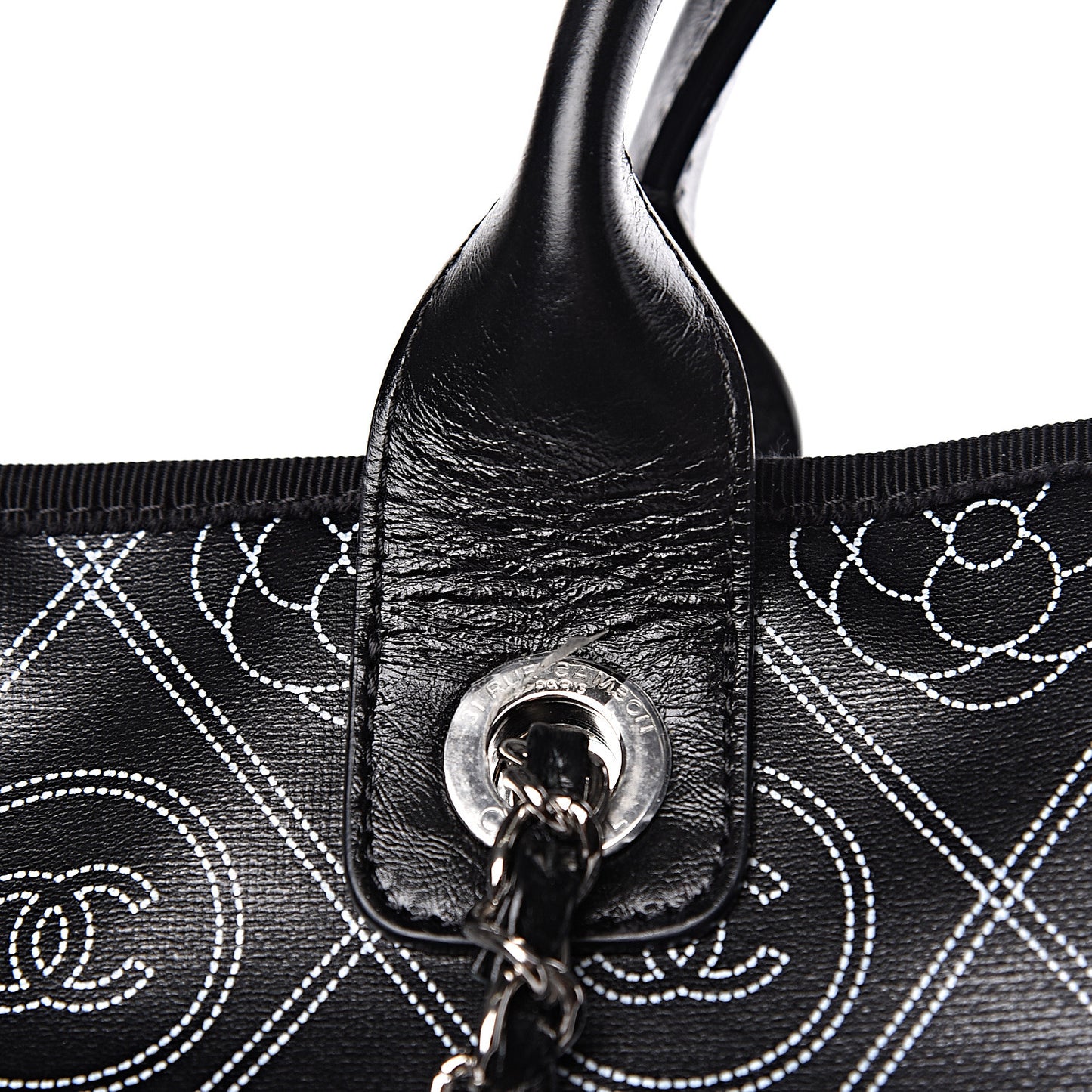 Coated Canvas Camellia Medium Shopping Tote Black Beige