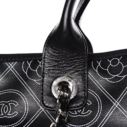 Chanel Coated Canvas Camellia Medium Shopping Tote Black Beige 9 of 14