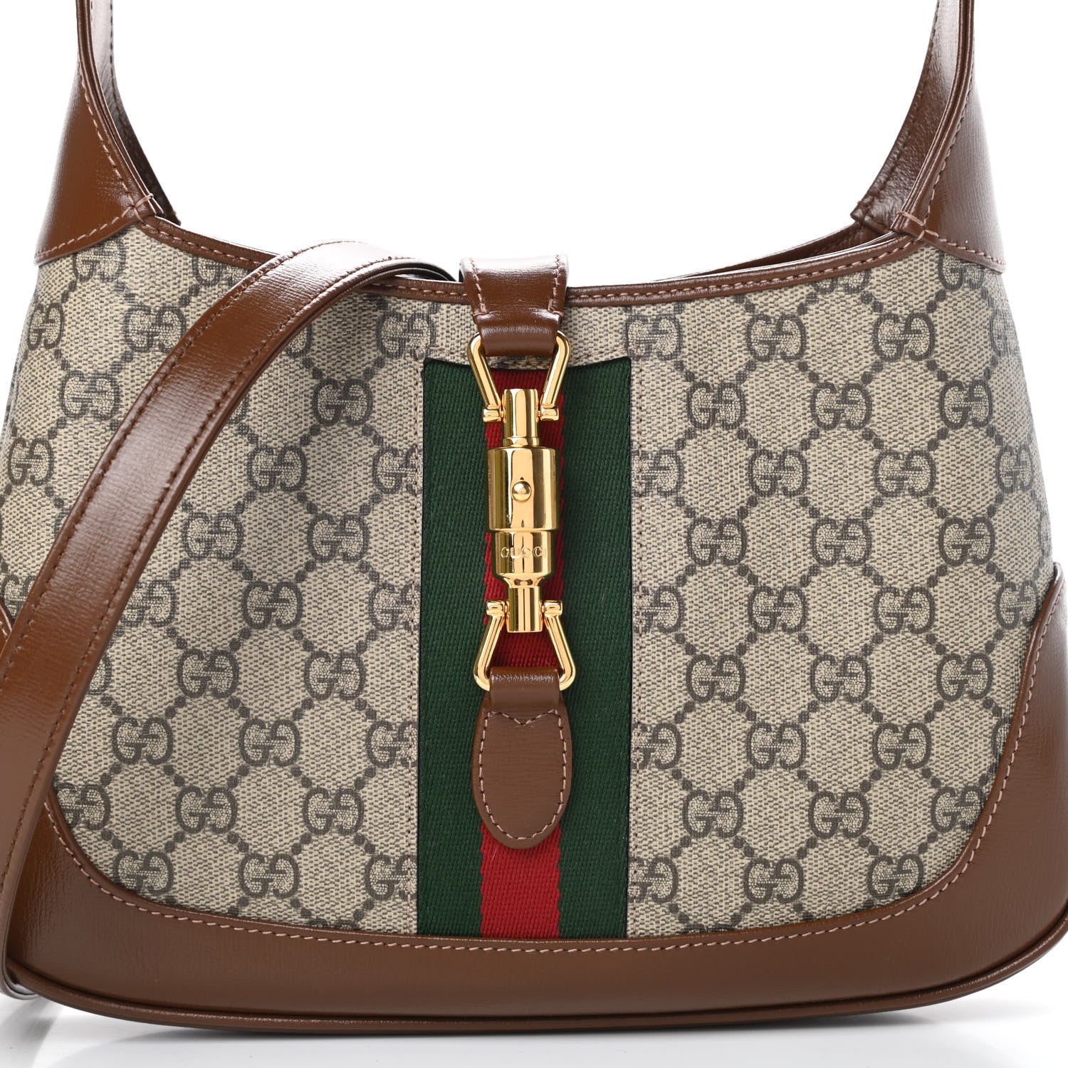 Gucci GG Supreme Monogram Azalea Calfskin Web Small Jackie 1961 Hobo Beige Ebony Brown Sugar 8 of 12