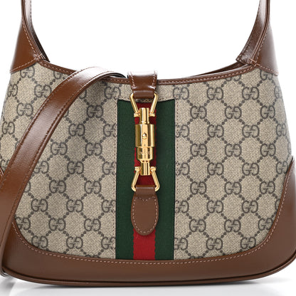 Gucci GG Supreme Monogram Azalea Calfskin Web Small Jackie 1961 Hobo Beige Ebony Brown Sugar 8 of 12