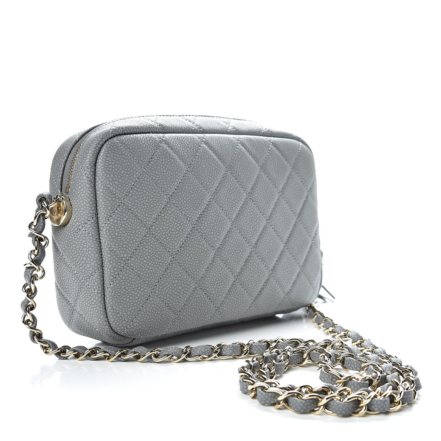 Iridescent Caviar Flat Quilted Small Coco Tassel Camera Case Grey