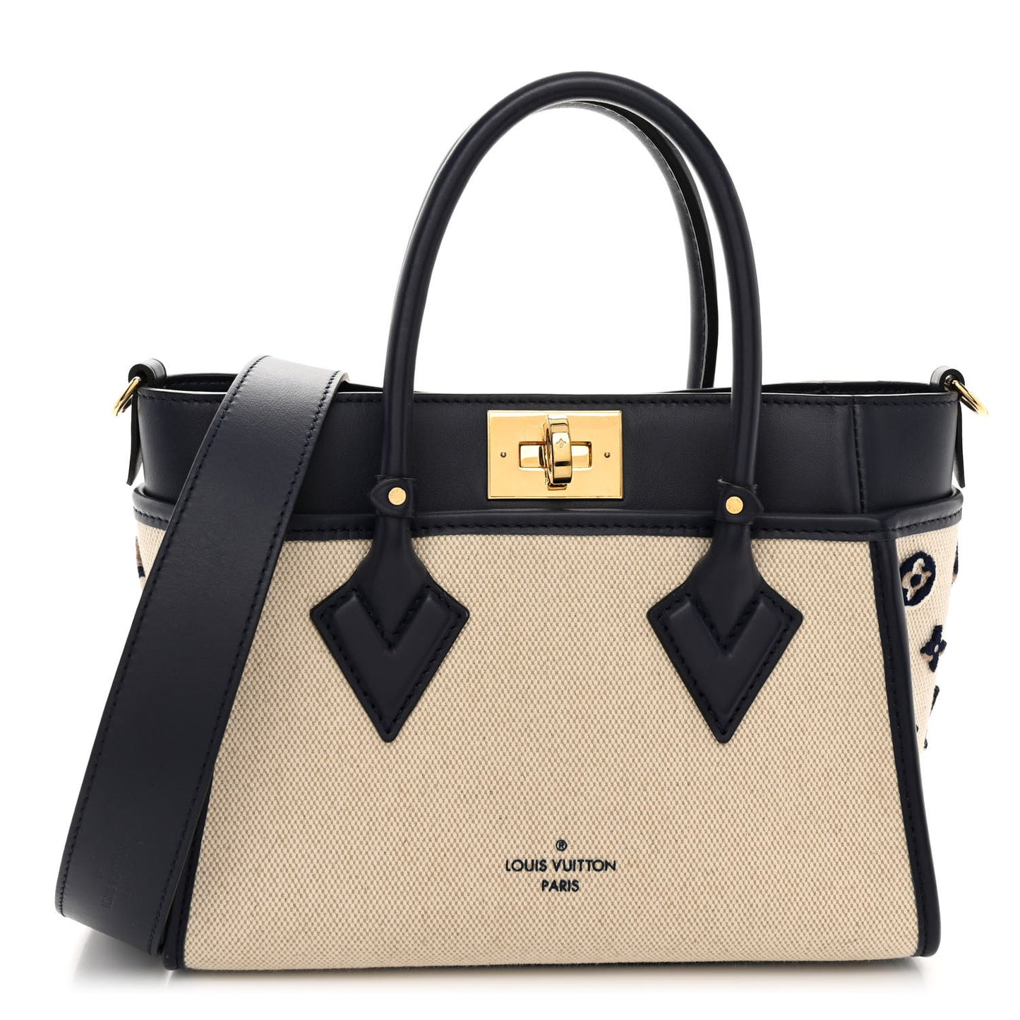 Canvas Calfskin Monogram On My Side PM Navy Blue