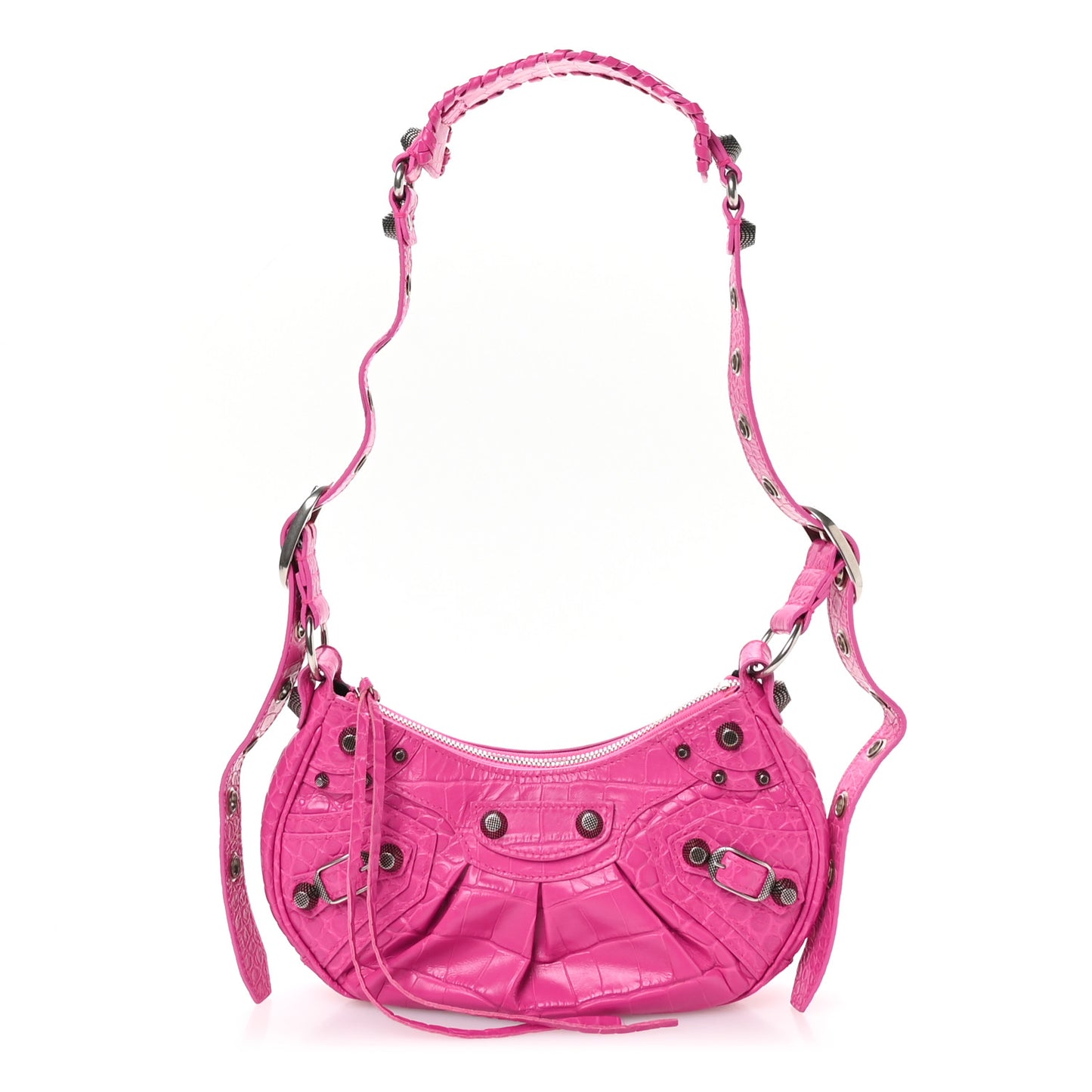 Extra Supple Calfskin Crocodile Embossed XS Le Cagole Shoulder Bag Lipstick Pink